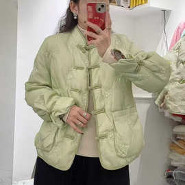 2025冬季复古中国风立领盘扣大口袋羽绒服百搭保暖轻薄羽绒外套女