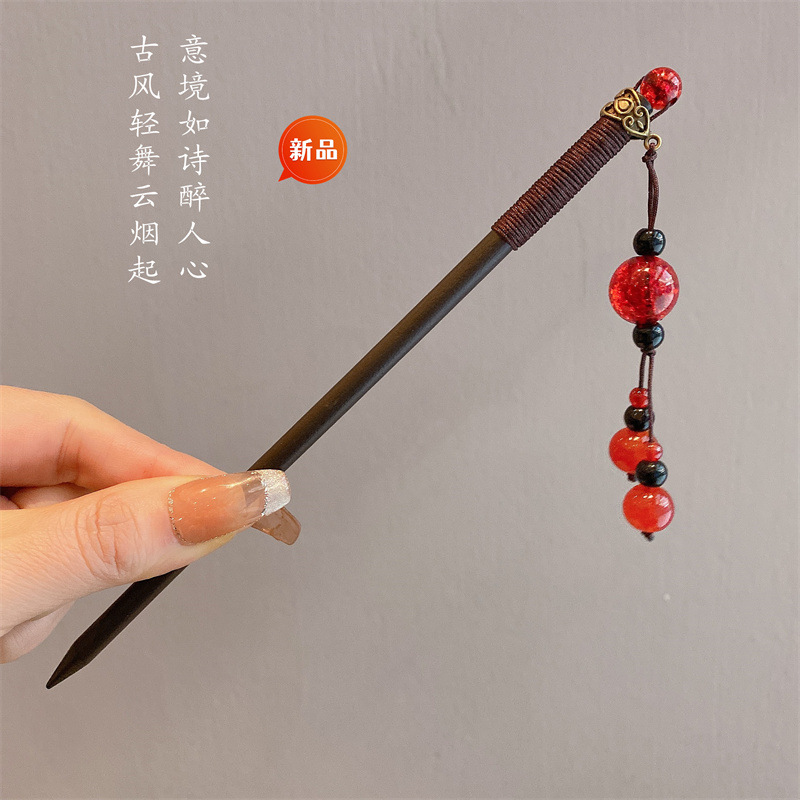 Nueva horquilla de estilo antiguo chino, horquilla de madera femenina, borla, paso a paso, nueva horquilla de estilo chino, horquilla simple