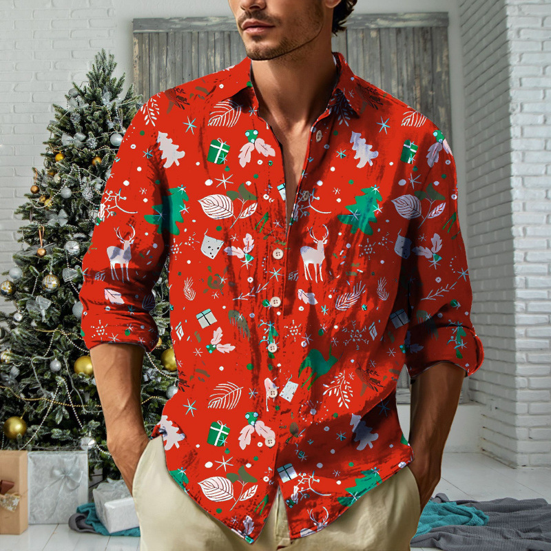 2026 New Cross-Border Christmas Style Men's Shirt, Casual 3D Printed Long-Sleeved Shirt for Christmas Parties 2026 New Cross-Border Christmas Style Men's Shirt, Casual 3D Printed Long-Sleeved Shirt for Christmas Parties