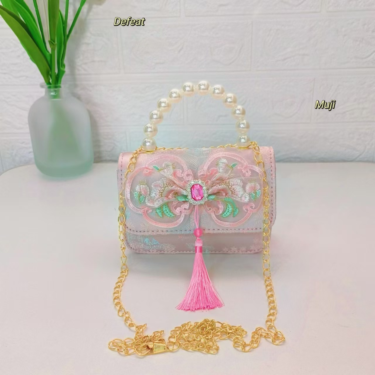 Nuevo estilo chino bolso infantil bolso de perla bolso de mano niña pequeña bolso de cambio accesorios bolso de cadena bolso de arco bolso pequeño