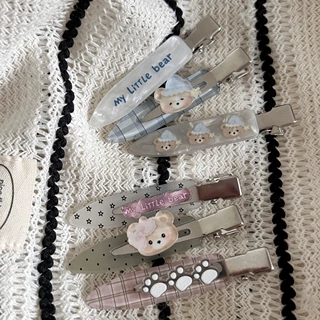 温柔格子小熊发夹ins甜美少女心碎发刘海夹可爱睡觉小熊无痕夹