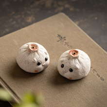 中式小笼包茶宠盖碗紫砂壶盖置茶桌创意摆件可爱小香插功夫茶道