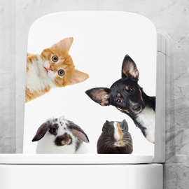 创意可爱动物浴室马桶贴画卫生间马桶盖装饰贴纸猫咪狗墙贴