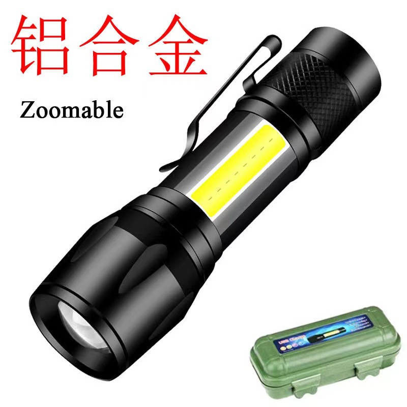 Mini luz fuerte transfronteriza pequeña linterna portátil luz lateral al aire libre hogar recargable LED zoom luz de trabajo de largo alcance