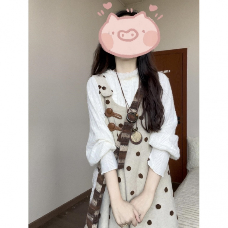 森系甜美溫柔風波點背帶連衣裙女秋冬2025寬鬆顯瘦百搭氣質兩件套