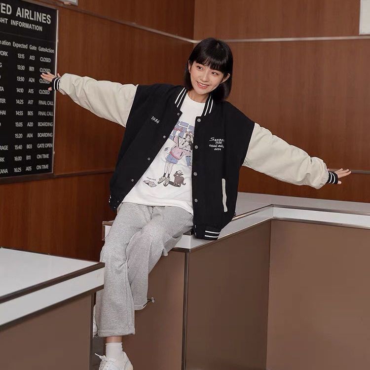 2022 new trendy spring and autumn clothing Korean style loose baseball uniform jacket for junior and senior high school students