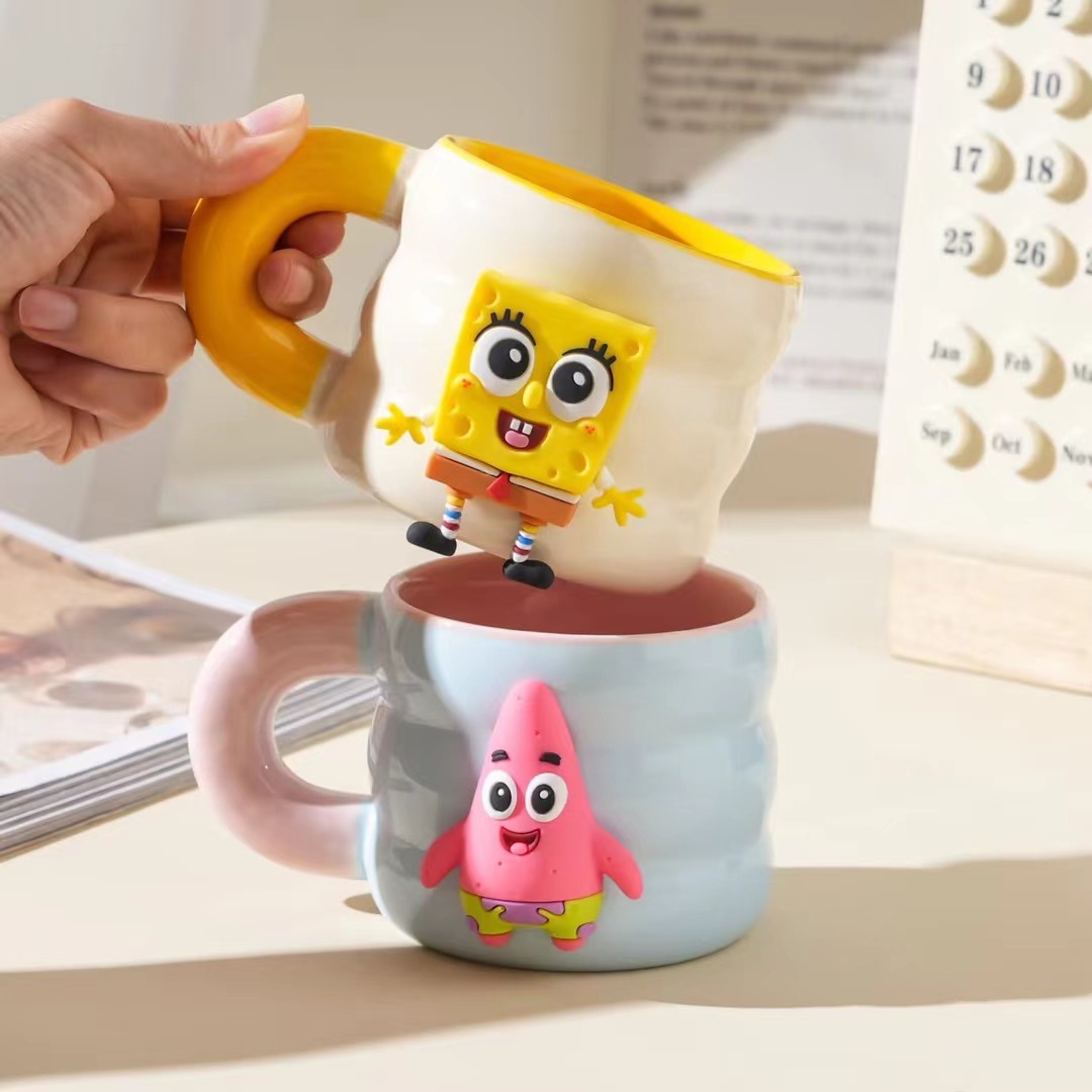 Taza Bob Esponja autorizada genuina Personalidad Dibujos animados Pai Daxing Taza de desayuno de cerámica Taza de café de regalo Creatividad