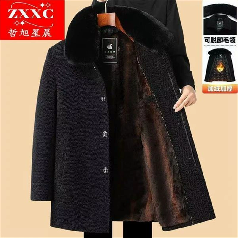 Зимнее старое шерстяное пальто мужское бархатное толстое хлопковое пальто средней и длинной одежды
