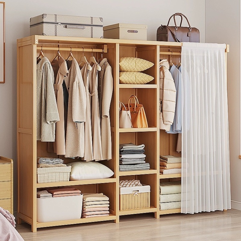 Nanzhu Simple Wardrobe Home Bedroom Economical Open Curtain Dust-Proof Storage Cabinet Assembly Wardrobe