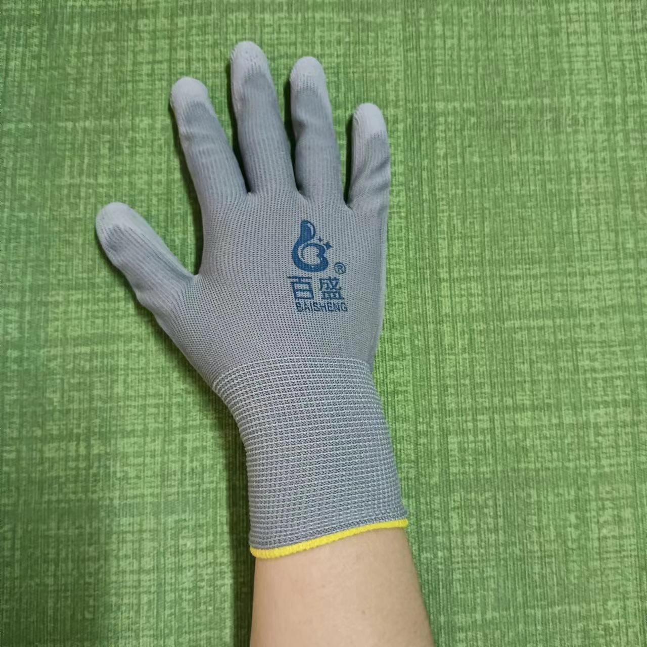 百盛灰色尼龙PU涂掌手套超薄防滑透气防静电电子厂纺织厂劳保手套