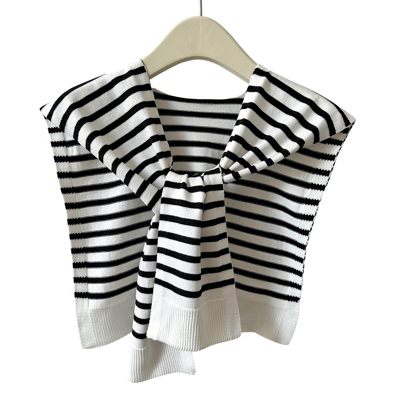Estilo coreano primavera y otoño negro y blanco a rayas de punto falso collar chal desgaste exterior de las mujeres decorativo anudado habitación con aire acondicionado moda todo-coincidencia