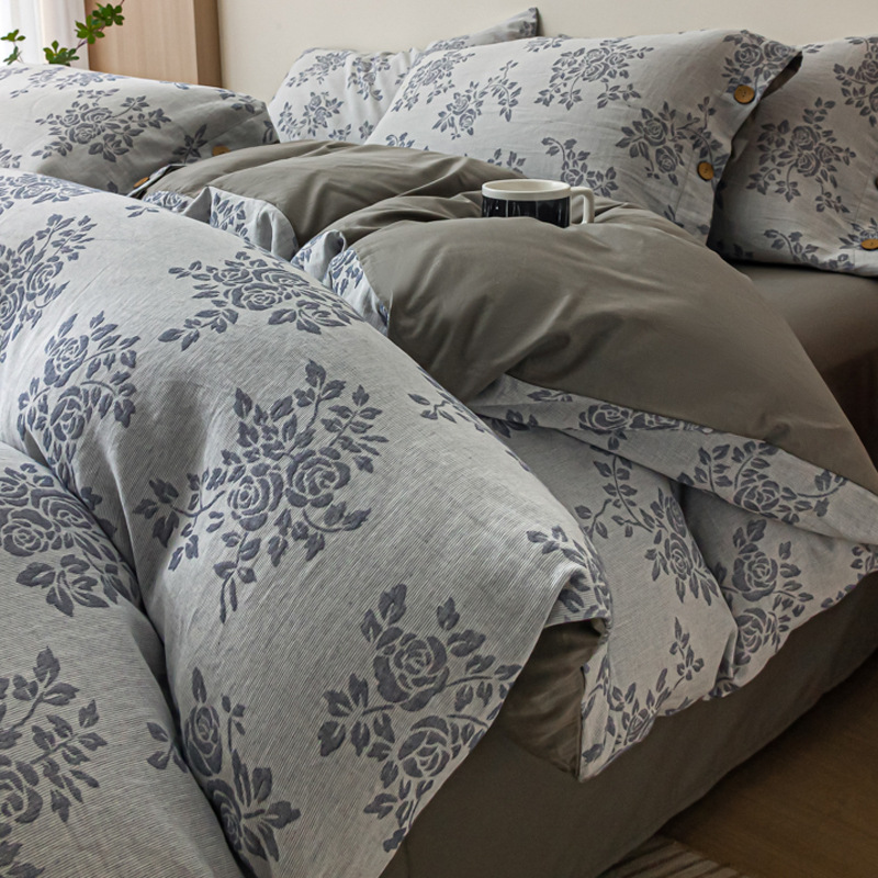 Cama de algodón lavado con agua de algodón conjunto de cuatro piezas 2024 nuevo algodón simple sábanas de dormitorio cubierta set de tres piezas