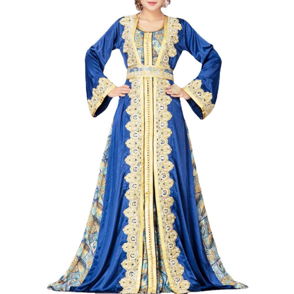 2022 Autumn/Winter New Cross-Border Women's Clothing Middle Eastern Printed Muslim Robe European And American_ecoleips.com