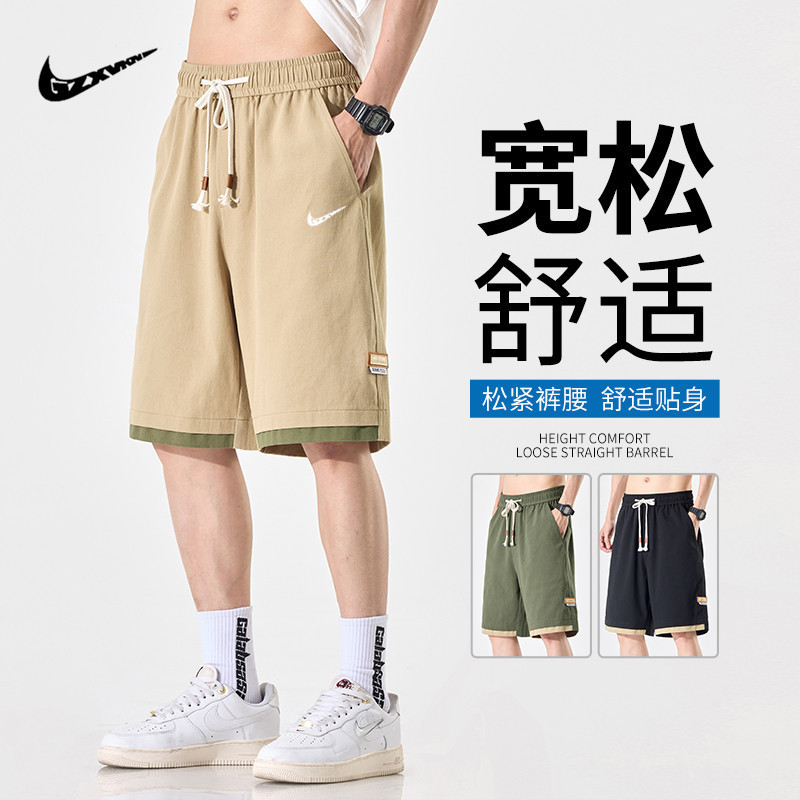 Men's Summer New Pure Cotton Loose Casual Mid-Length Shorts, Trendy Brand Outdoor Sports Shorts
