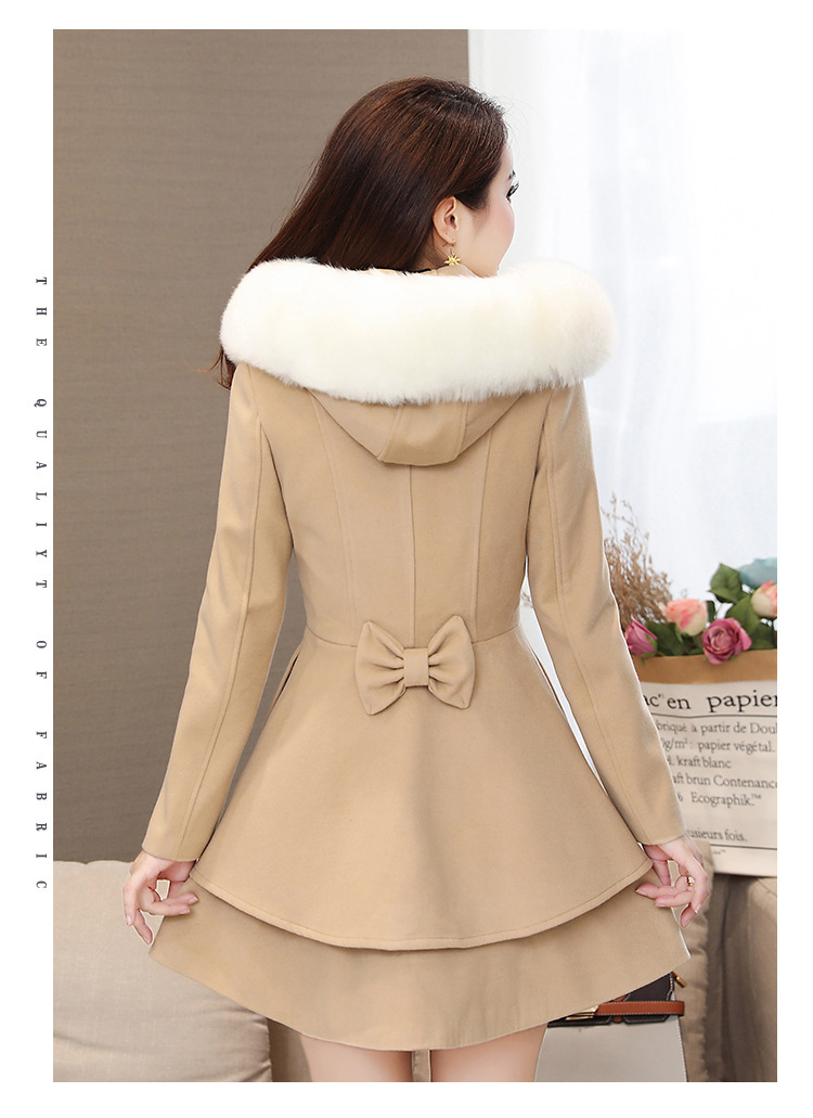 2021 Women's Color Block Fur Collar Wool Coat, Amazon Wool Coat, eBay Korean Style Slim Fit