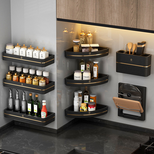 Rectangular triangle storage rack kitchen punch-free wall-mounted household seasoning bottle storage rack tool rack chopstick cage