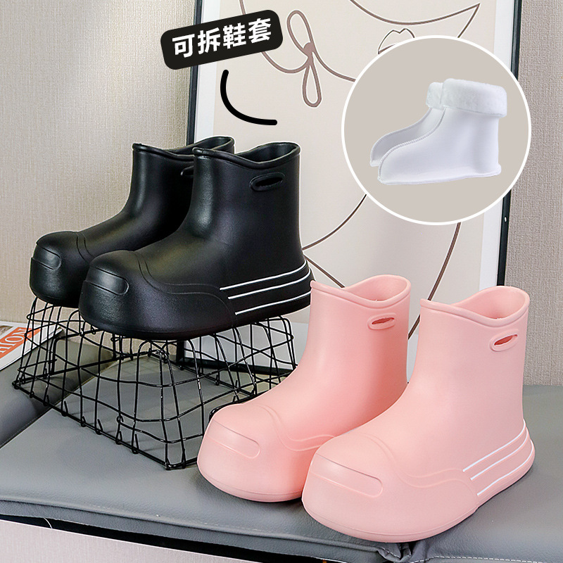 장화 여성 한국식 아웃도어 인터넷 연예인 기모 탈착식 두꺼운 따뜻한 장화 짧은 미끄럼 방지 방수 여성용 워터 슈즈