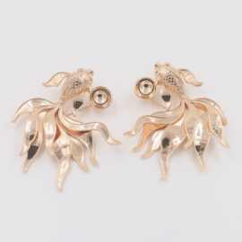 DIY饰品配件铜镀金保色国风锦鲤戏珠胸针螺钿仿点翠胎底胸针空托