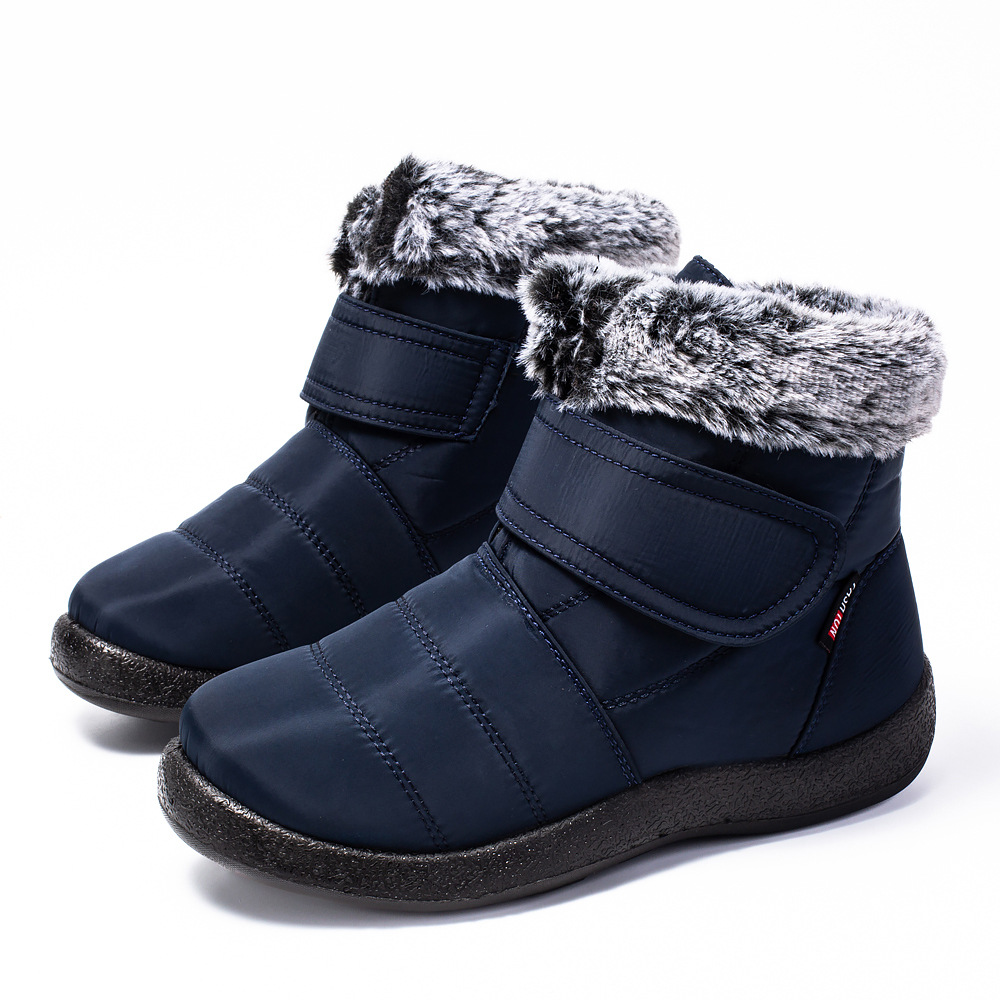 23 nuevas botas de nieve transfronterizas de las mujeres calientes del comercio exterior Velcro impermeable más tamaño anti-piel de conejo botas de mujer casual de las mujeres