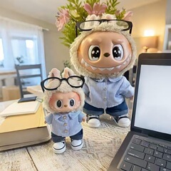 拉布布58CM娃和38CM公仔labubu玩偶毛绒摆件休闲衣服衬衫套装配饰