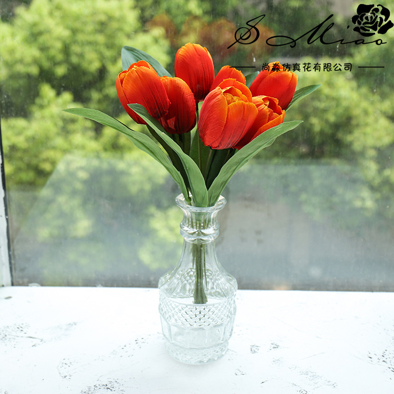 Flor artificial de siete cabezas tulipán bonsai decoración interior creativa flor artificial suministro directo de fábrica entrega de una pieza artificial planta verde image 12
