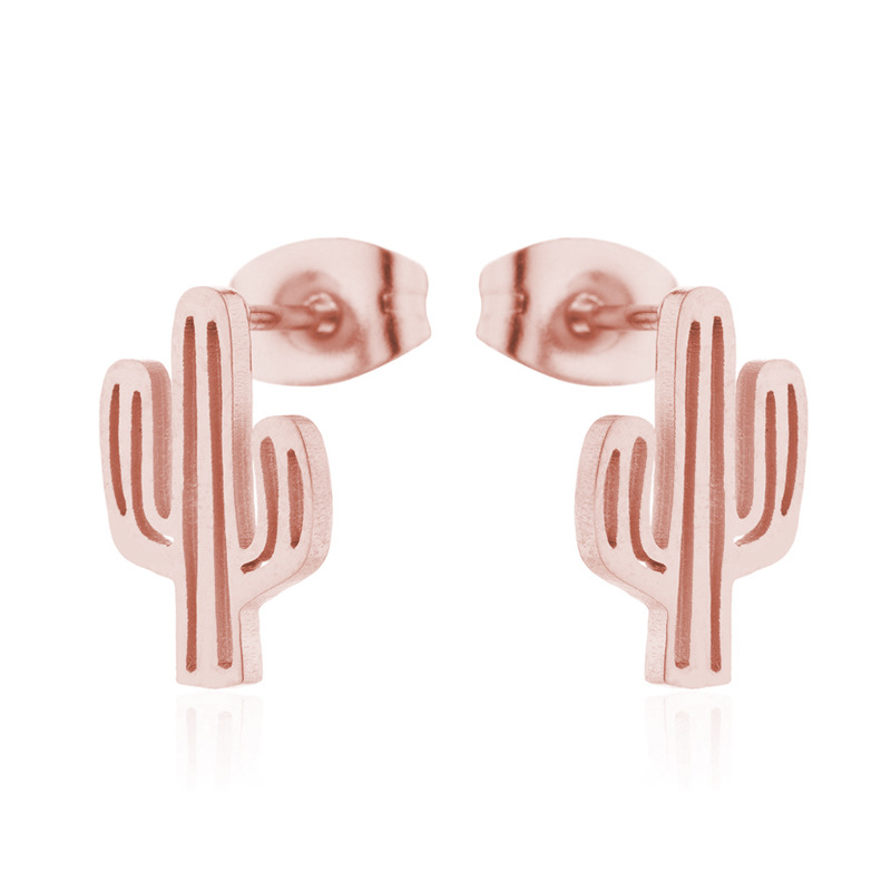6g Weight PVD Coated Gold Plating Process 316 Stainless Steel Ear Needle Material PVD Coated 18K Gold Real Gold Plated Cactus 304 Stainless Steel Fashion Waterproof Non Tarnish Ear Studs