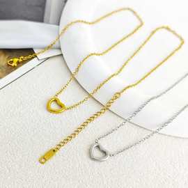 欧美时尚简约不锈钢ins风光面爱心女士锁骨项链Necklace