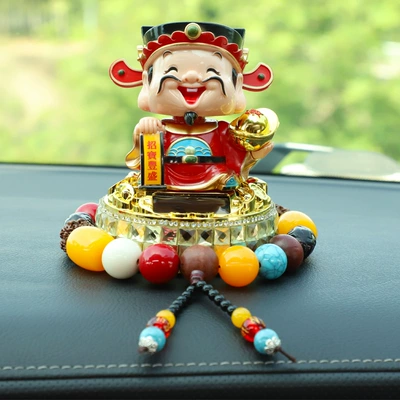 Wealth Ornaments Car Ornaments, Car ornaments - solar-powered-god-of-wealth-yellow-diamond-southern-road-god-of-wealth-bodhi-gear-beads