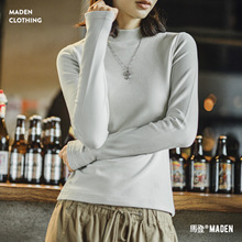 马登半高领正肩加厚磨毛保暖绒内搭修身长袖T恤上衣打底衫女秋冬