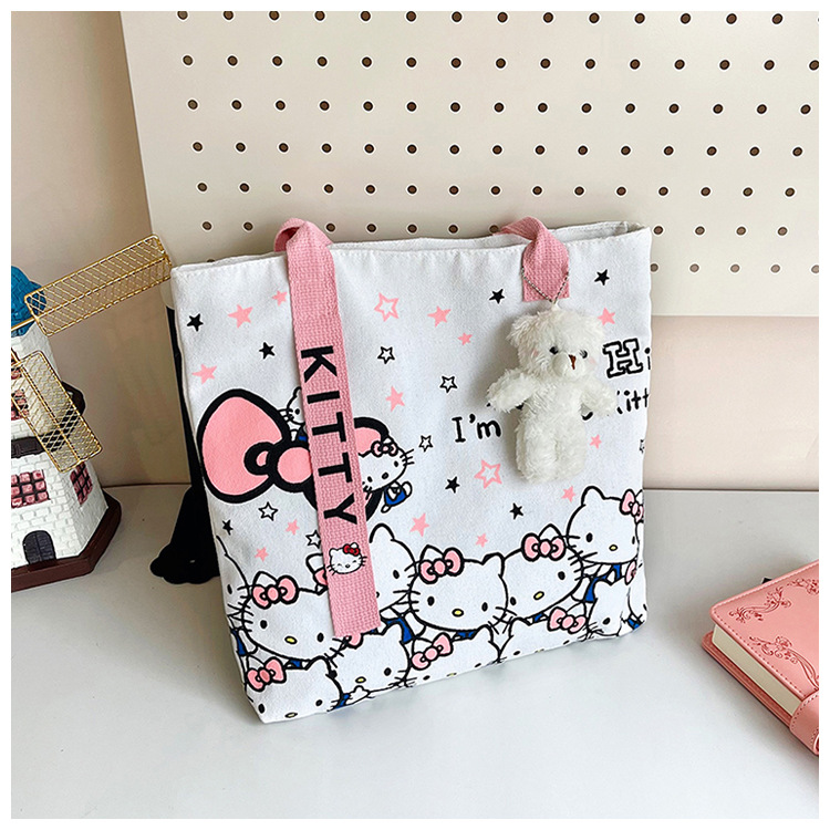 The new fashionable cartoon canvas bag, simple and versatile tote bag, cute commuting single-shoulder tote large bag, is selling well across borders undefined