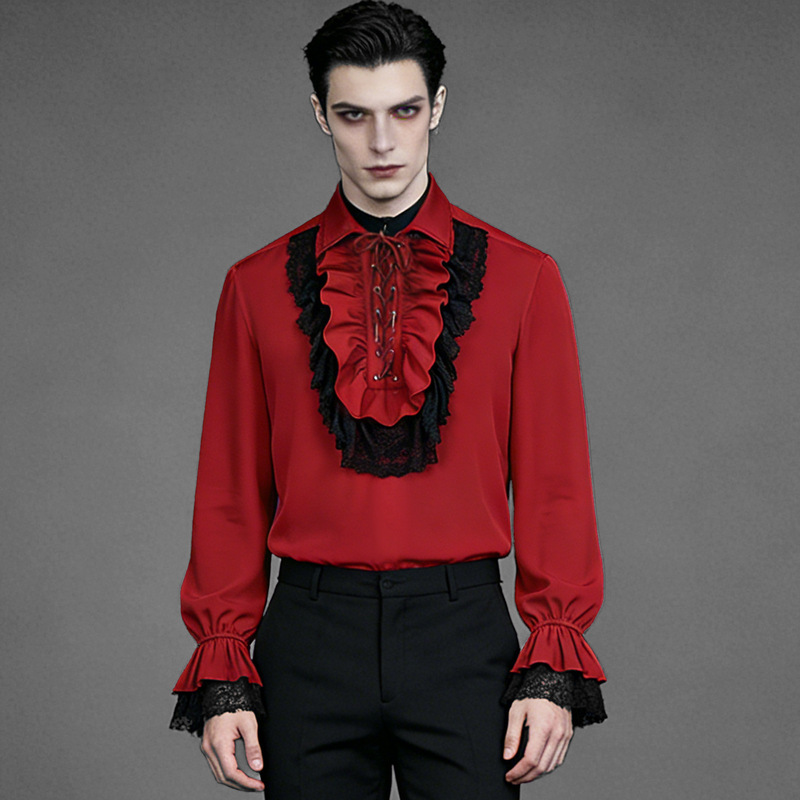 Men's Pirate Shirt with Ruffles Renaissance Vampire Shirt Steampunk Medieval Lace Outfit