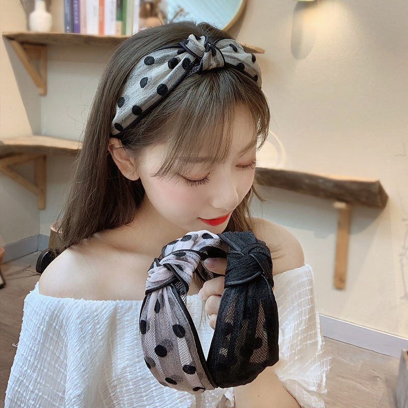 Malla de lunares diadema de ala ancha para adultos dulce horquilla alta cráneo cara lavado cabello presionando diadema Corea del Sur Internet celebridad accesorios para el cabello al por mayor