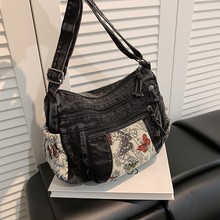 包包斜挎包女水洗牛仔布新款复古中年妈妈包休闲大容量时尚女士包