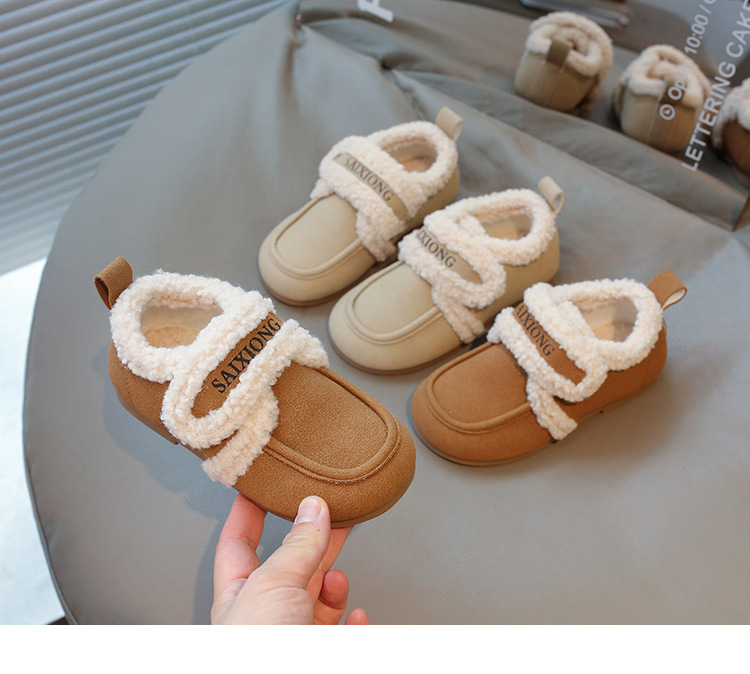 Scarpe per bambini in cotone 2024 in pelle scamosciata con suola morbida per ragazzi e ragazze, scarpe calde versatili per bambini in lana d'agnello_voghion.com