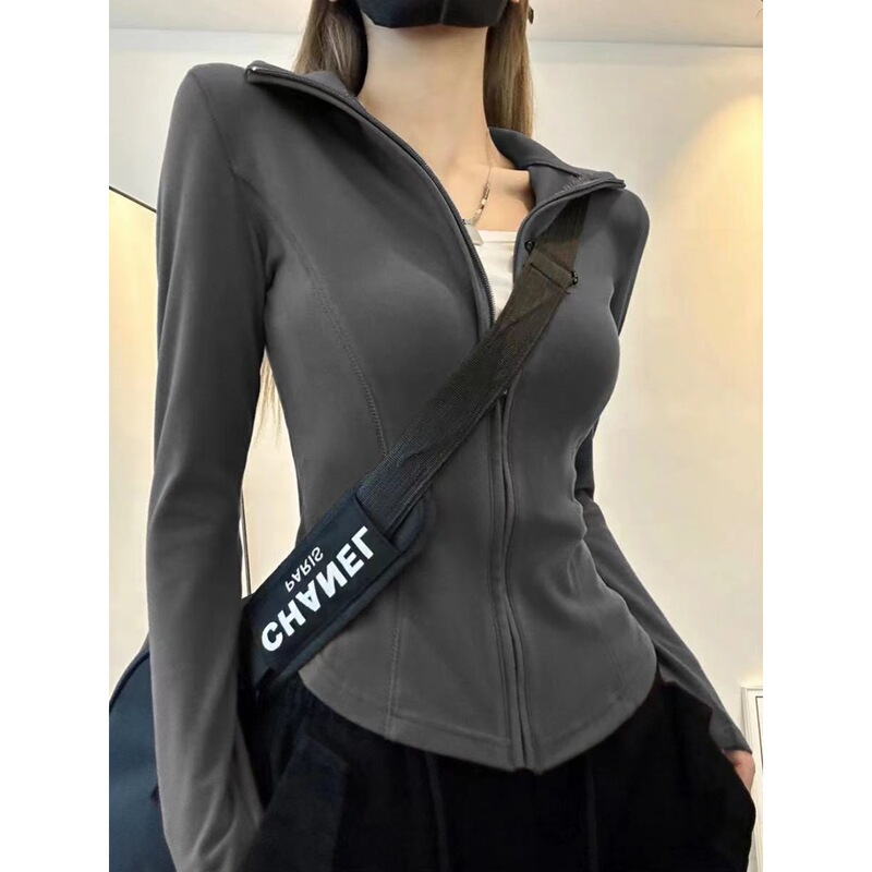 European-Style Double-Sided Thickened Thermal Stand Collar Sweatshirt T-Shirt for Women, Autumn Versatile Slim Cardigan with Zipper Base Top