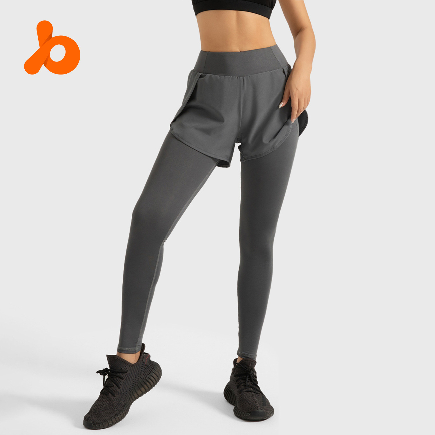 Zona especial transfronteriza falsa de dos piezas de bolsillo calzado de cintura alta elevación de cadera correr pantalones deportivos de fitness