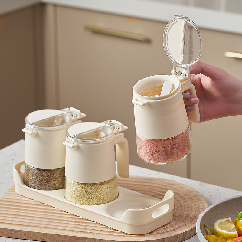 Modular Press Household Spice Box Kitchen High-Value Compartmentalized Salt Shaker Integrated Glass Spice Jar Msg Sugar Jar