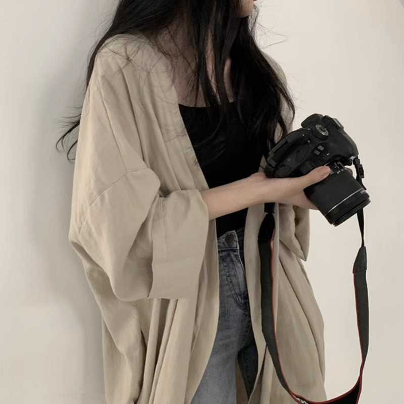 日系苎麻薄款衣女款夏季中长款垂感衬衫外套宽松外穿开衫上衣|undefined