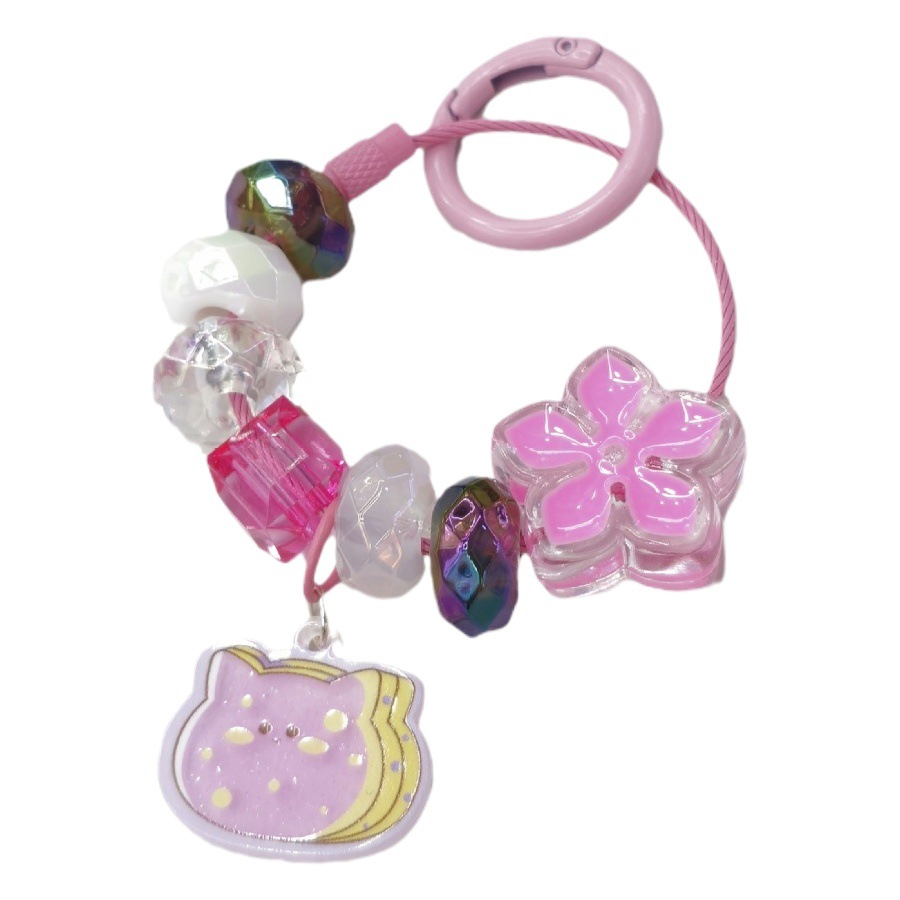 2023 nueva flor fresca Linda perla cuentas de dibujos animados acrílico llavero colgante bolsa adornos