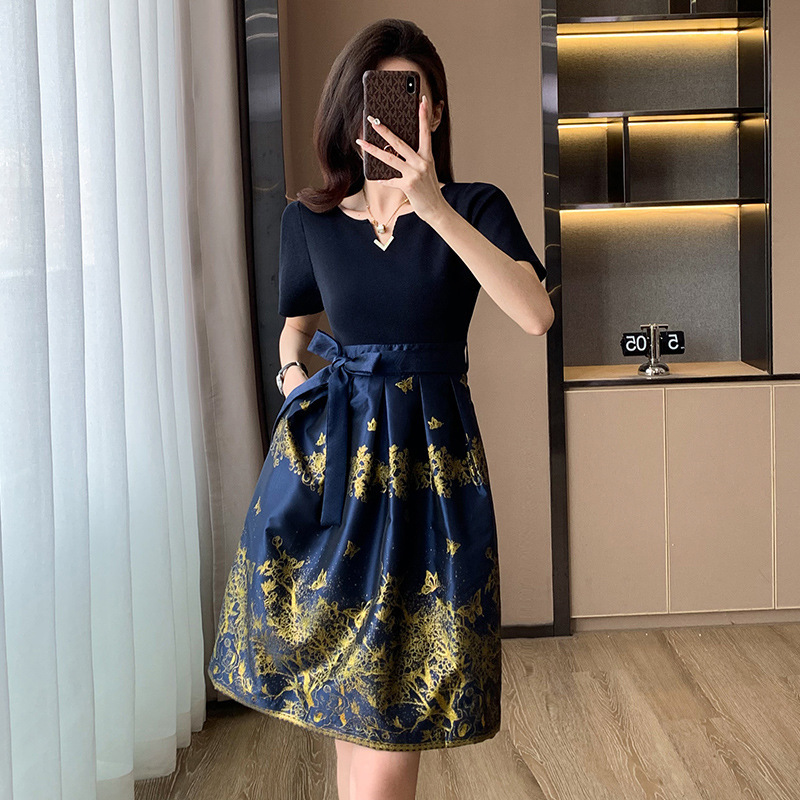 New Chinese Style National Style Women's dress Summer New Embroidered Jacquard Design Sense Hanfu Stitching Slimming Horse Face Skirt