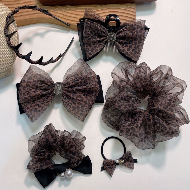 Internet Celebrity New Arrival Diamond Bow Leopard Spring Clip Hairpin Elegant Women's Fashion Top Clip Hairband Boutique Hair Accessories