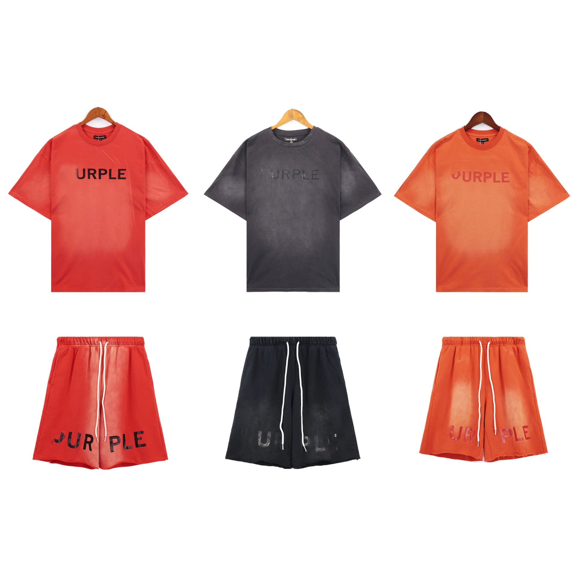 Tide American PURPLE шорты с принтом букв новый стиль мытья воды старый свободный набор с короткими рукавами T рукава укороченные брюки