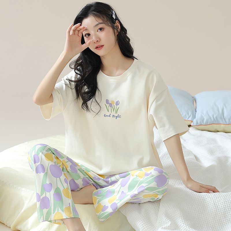 Pantalones de manga corta para mujer de verano, pantalones cortos, pijamas de cuello redondo de tres piezas, algodón de imitación, almohadillas para el pecho, estilo casual cómodo, suave y simple