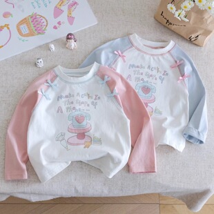 Осенний базовый приятный телу мультяшный трехмерный лонгслив с бантиком, в корейском стиле