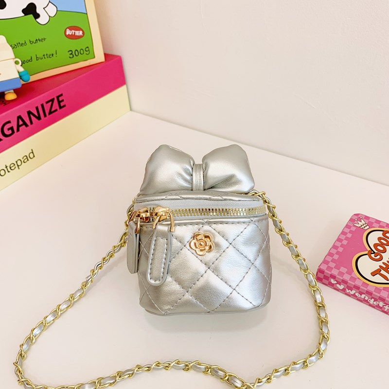 Bolsa de hombro coreana para niños con arco de estilo estilo extranjero bolsas de cadena de diamante lindas mini niñas mochila