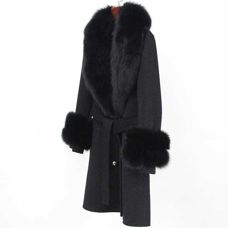 Abbigliamento da donna Cappotto in cashmere double face con pelliccia per donna Autunno e inverno Colletto da completo Caldo e sottile Cappotto in lana di alta qualità per donna_voghion.com