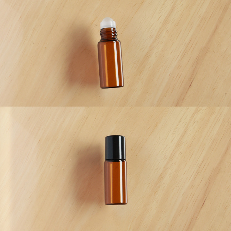 Botella roll-on para aceites esenciales cosméticos, botella marrón para aceites esenciales, botella transparente para reactivos, botella roll-on de vidrio, botella de perfume ámbar.