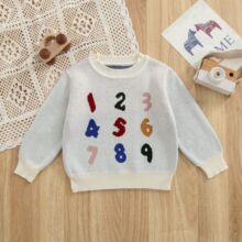 2026新款男童100%纯棉数字提花春秋男女童休闲圆领长袖针织毛衣