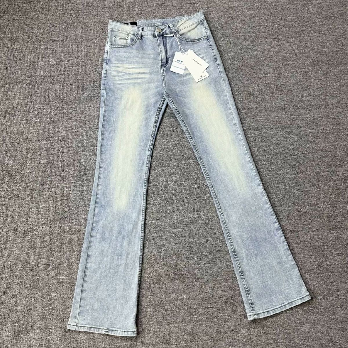 Women's American High Street 517 Cleanfit Jeans – Heavyweight Ice Blue Washed Stretch Flared Denim With Whiskering_mkmklike.com