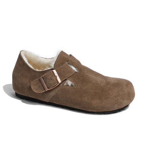 Women's cotton shoes plus fur and thickened genuine leather cow anti-fleece fur shoes  autumn and winter new snow shoes plus velvet Birkenstocks
